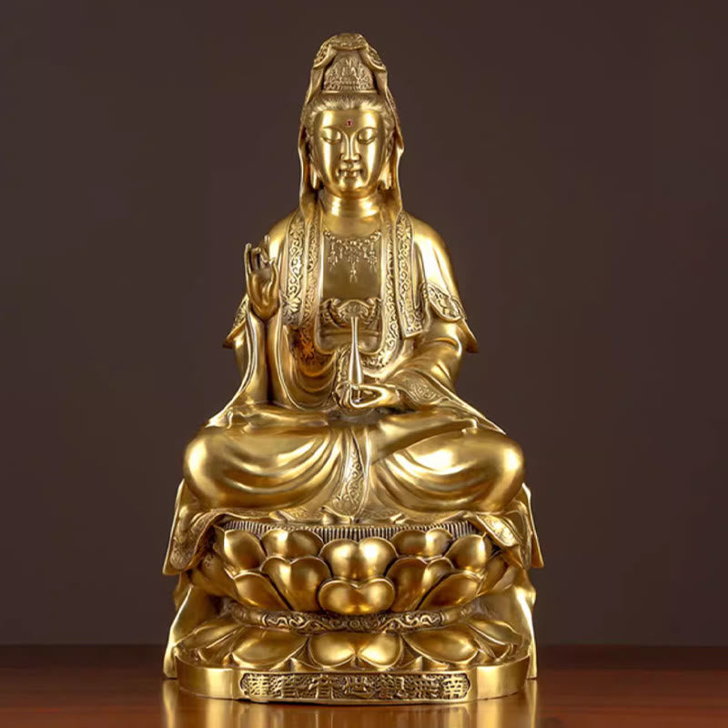 Buddha Stones Kwan Yin Avalokitesvara Wohlstand Messing Kupfer Statue Heimtischdekoration