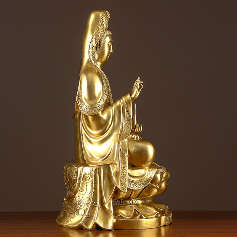 Buddha Stones Kwan Yin Avalokitesvara Wohlstand Messing Kupfer Statue Heimtischdekoration