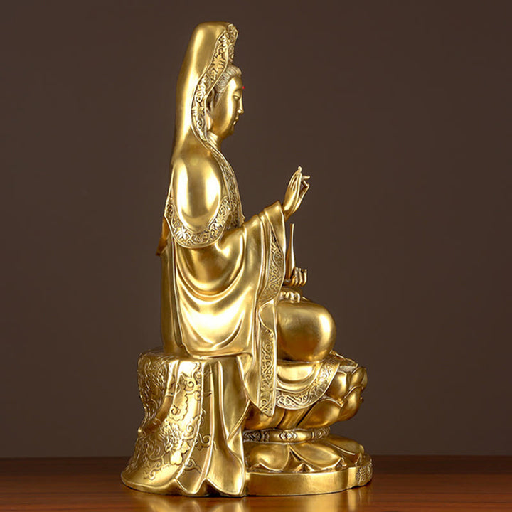 Buddha Stones Kwan Yin Avalokitesvara Wohlstand Messing Kupfer Statue Heimtischdekoration