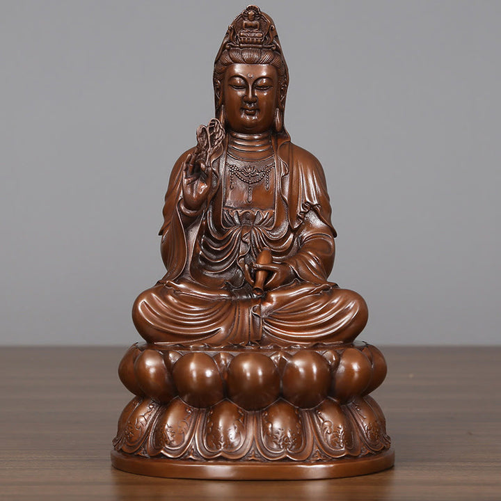 Buddha Stones Kwan Yin Avalokitesvara Lotus Wohlstand Kupferstatue Haus Schreibtisch Dekoration