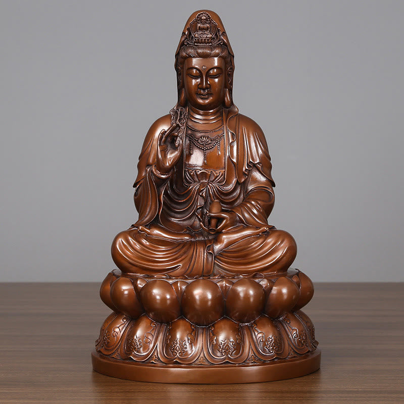 Buddha Stones Kwan Yin Avalokitesvara Lotus Wohlstand Kupferstatue Haus Schreibtisch Dekoration - Großer Avalokitesvara 30*28*56cm - image 3