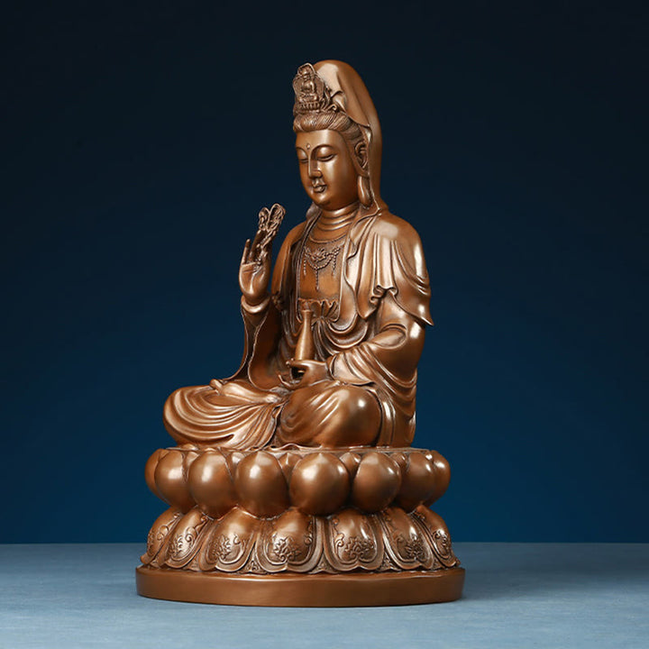 Buddha Stones Kwan Yin Avalokitesvara Lotus Wohlstand Kupferstatue Haus Schreibtisch Dekoration