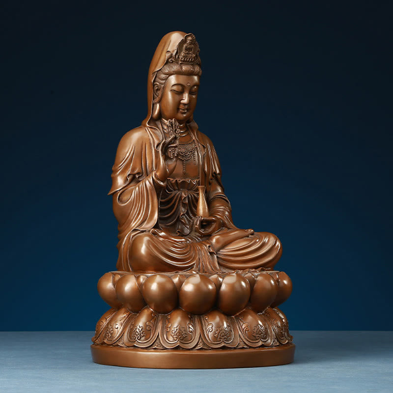 Buddha Stones Kwan Yin Avalokitesvara Lotus Wohlstand Kupferstatue Haus Schreibtisch Dekoration