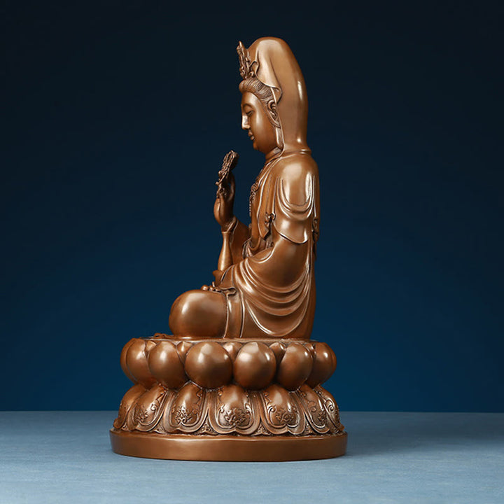 Buddha Stones Kwan Yin Avalokitesvara Lotus Wohlstand Kupferstatue Haus Schreibtisch Dekoration