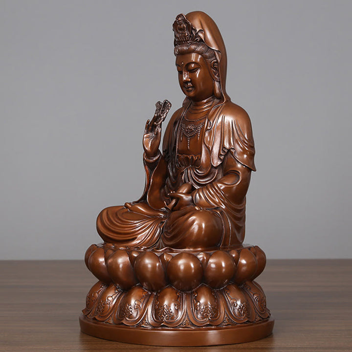 Buddha Stones Kwan Yin Avalokitesvara Lotus Wohlstand Kupferstatue Haus Schreibtisch Dekoration