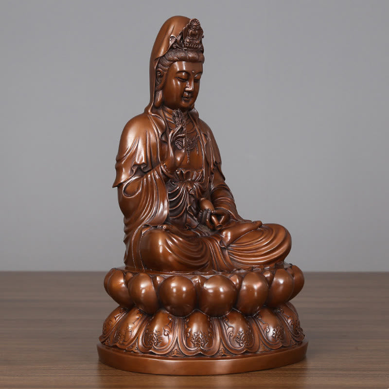 Buddha Stones Kwan Yin Avalokitesvara Lotus Wohlstand Kupferstatue Haus Schreibtisch Dekoration