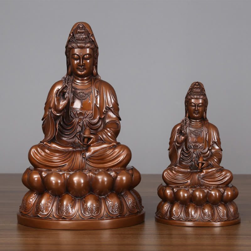 Buddha Stones Kwan Yin Avalokitesvara Lotus Wohlstand Kupferstatue Haus Schreibtisch Dekoration