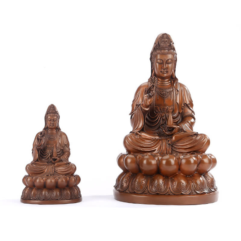 Buddha Stones Kwan Yin Avalokitesvara Lotus Wohlstand Kupferstatue Haus Schreibtisch Dekoration