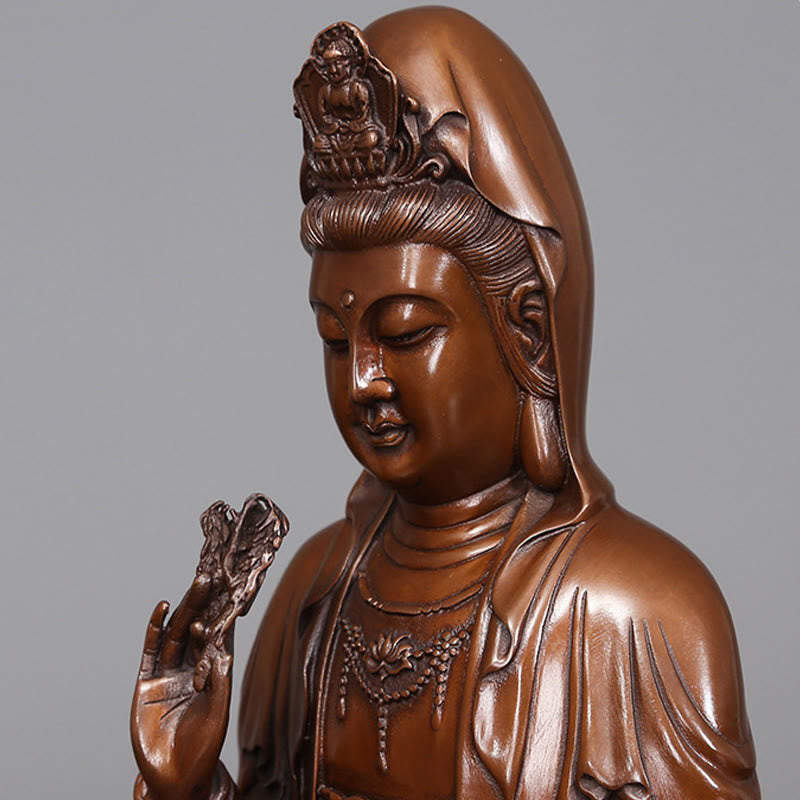 Buddha Stones Kwan Yin Avalokitesvara Lotus Wohlstand Kupferstatue Haus Schreibtisch Dekoration