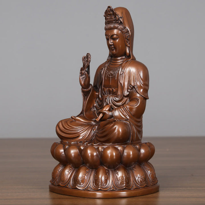 Buddha Stones Kwan Yin Avalokitesvara Lotus Wohlstand Kupferstatue Haus Schreibtisch Dekoration