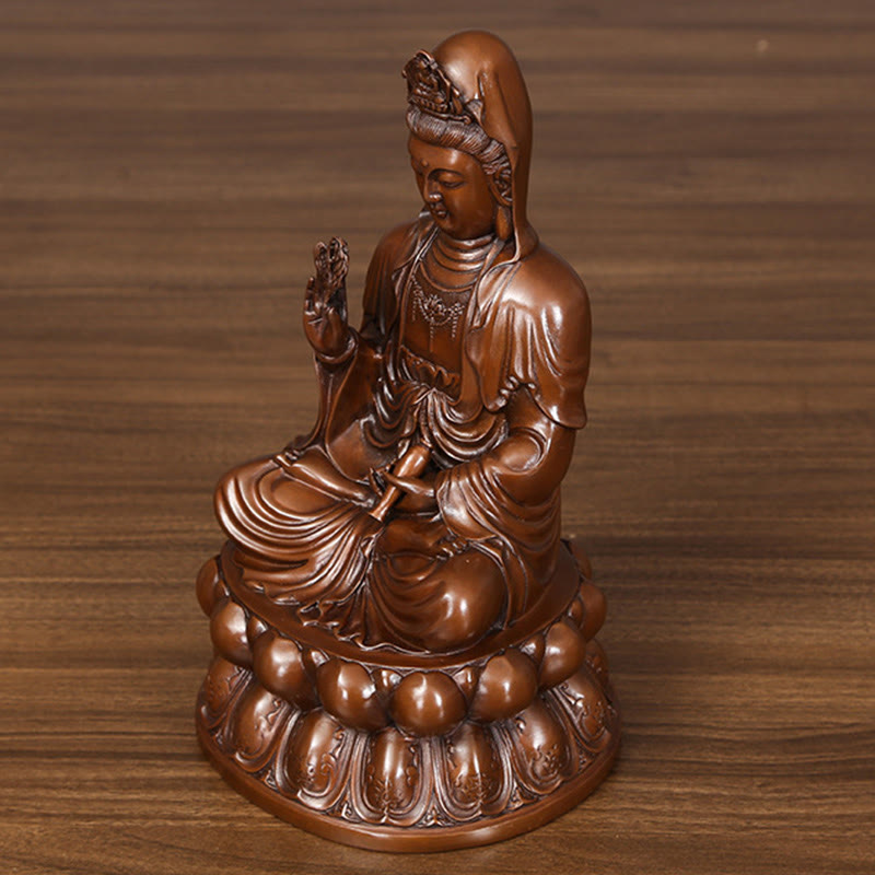 Buddha Stones Kwan Yin Avalokitesvara Lotus Wohlstand Kupferstatue Haus Schreibtisch Dekoration