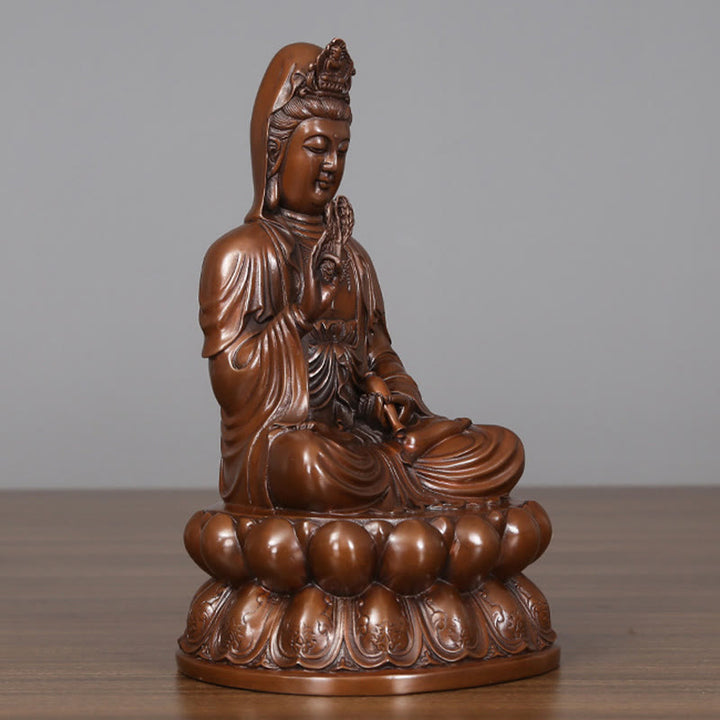 Buddha Stones Kwan Yin Avalokitesvara Lotus Wohlstand Kupferstatue Haus Schreibtisch Dekoration