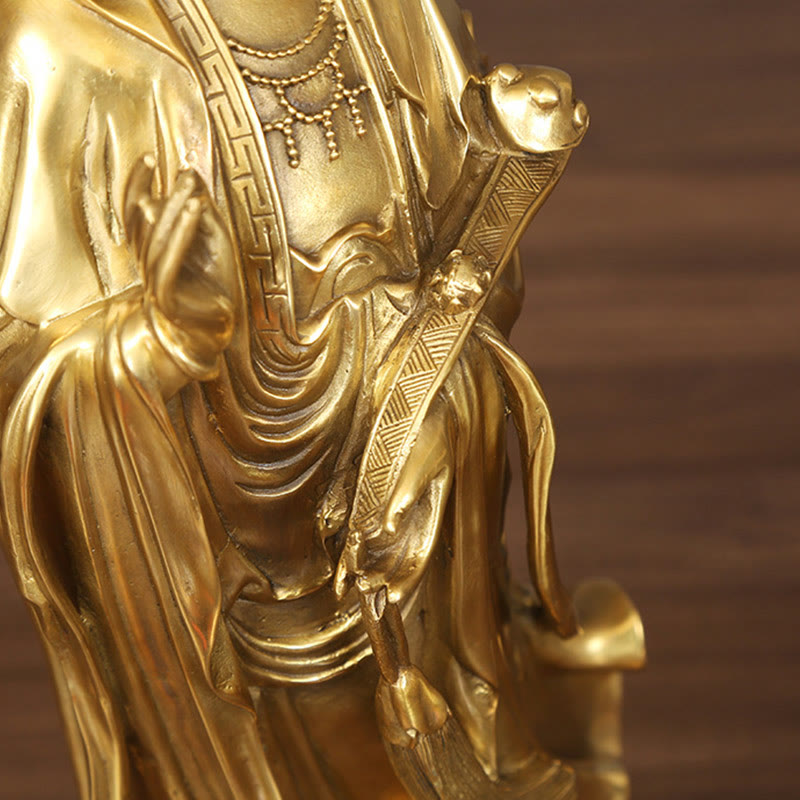 Buddha Stones Goldene Stehende Kwan Yin Avalokitesvara Reichtum Messing Kupfer Statue Heim Schreibtisch Dekoration