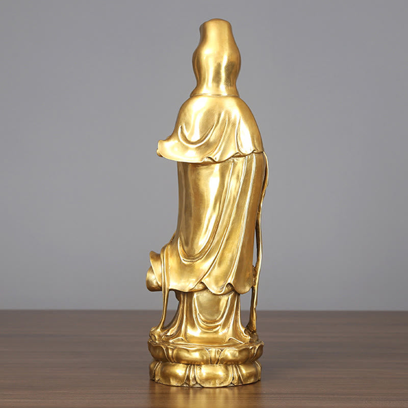 Buddha Stones Goldene Stehende Kwan Yin Avalokitesvara Reichtum Messing Kupfer Statue Heim Schreibtisch Dekoration