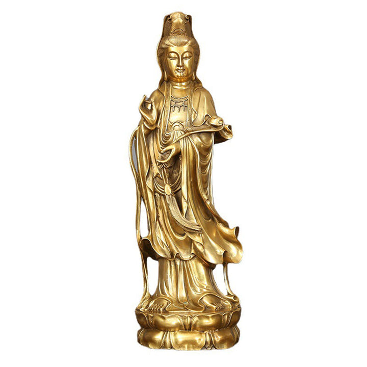 Buddha Stones Goldene Stehende Kwan Yin Avalokitesvara Reichtum Messing Kupfer Statue Heim Schreibtisch Dekoration