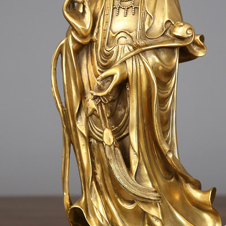 Buddha Stones Goldene Stehende Kwan Yin Avalokitesvara Reichtum Messing Kupfer Statue Heim Schreibtisch Dekoration