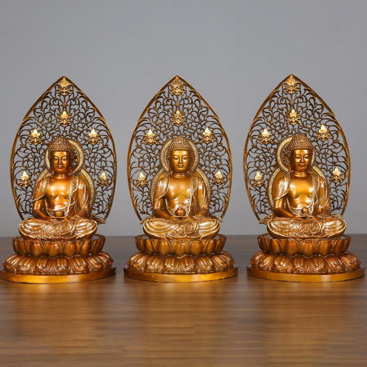 Buddha Stones Sakyamuni Amitabha Medizin Buddha Figur Ruhe Kupferstatue Heim Offerierung Dekoration