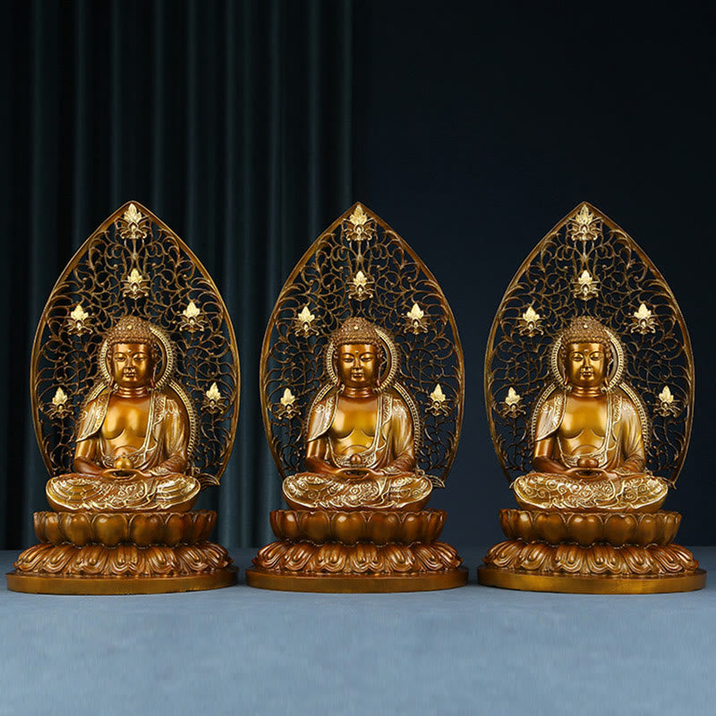 Buddha Stones Sakyamuni Amitabha Medizin Buddha Figur Ruhe Kupferstatue Heim Offerierung Dekoration