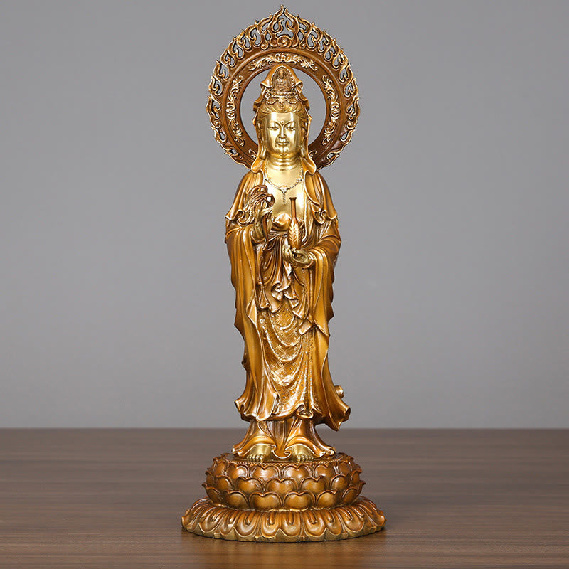 Buddha Stones Kwan Yin Avalokitesvara Lotus Aura Erfolg Messing Kupfer Statue Heimdekoration - Avalokitesvara 19*45cm - image 0