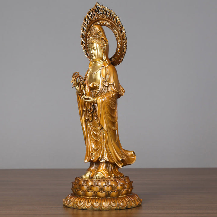 Buddha Stones Kwan Yin Avalokitesvara Lotus Aura Erfolg Messing Kupfer Statue Heimdekoration - image 3