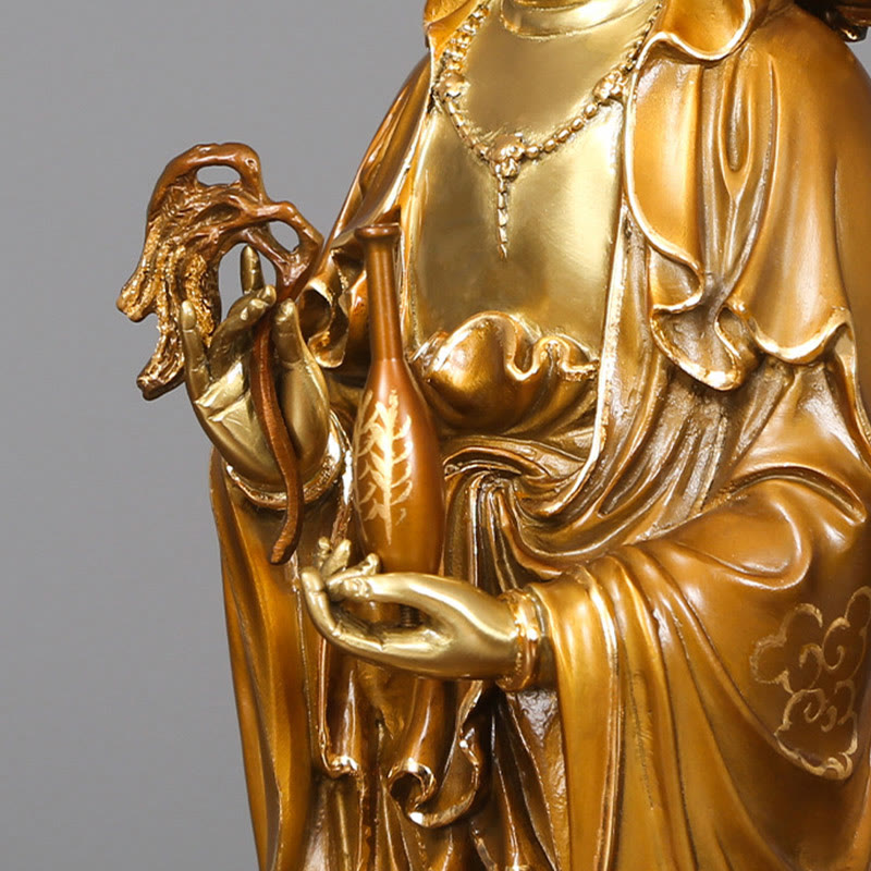 Buddha Stones Kwan Yin Avalokitesvara Lotus Aura Erfolg Messing Kupfer Statue Heimdekoration