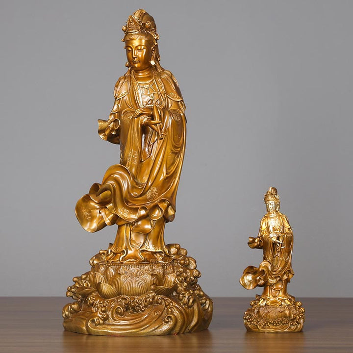 Buddha Stones Kwan Yin Avalokitesvara mit einer Vase Halten Messing Harmonie Kupfer Statue Heimdekoration