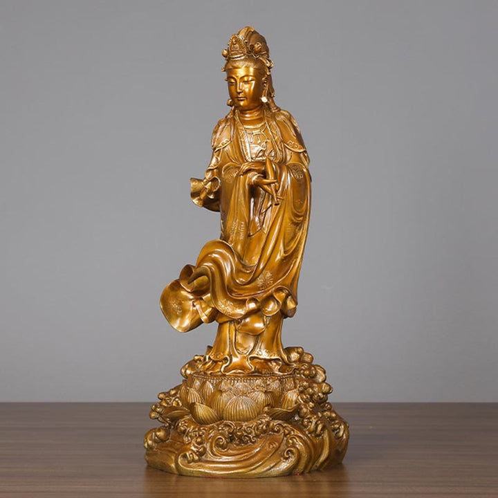 Buddha Stones Kwan Yin Avalokitesvara mit einer Vase Halten Messing Harmonie Kupfer Statue Heimdekoration