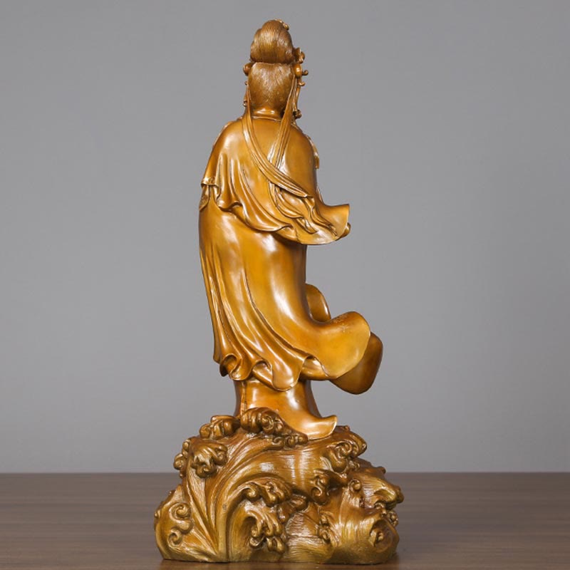 Buddha Stones Kwan Yin Avalokitesvara mit einer Vase Halten Messing Harmonie Kupfer Statue Heimdekoration