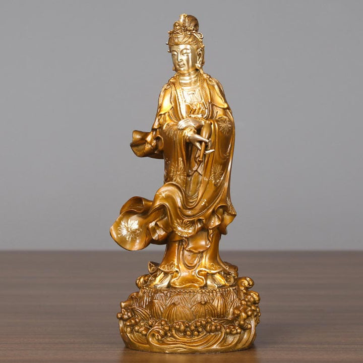 Buddha Stones Kwan Yin Avalokitesvara mit einer Vase Halten Messing Harmonie Kupfer Statue Heimdekoration