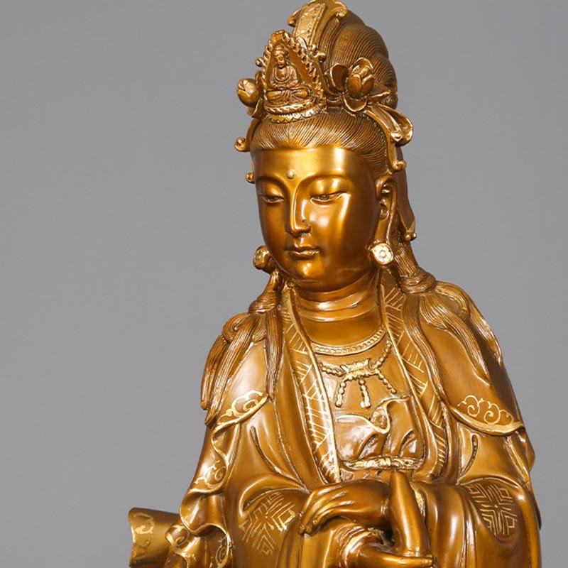 Buddha Stones Kwan Yin Avalokitesvara mit einer Vase Halten Messing Harmonie Kupfer Statue Heimdekoration