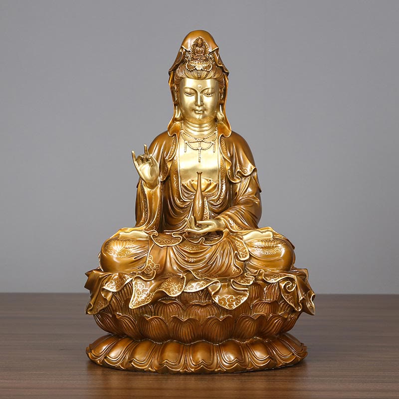 Buddha Stones Kwan Yin Avalokitesvara Lotus Sitzende Harmonie Messing Kupfer Statue Haus Altar Dekoration