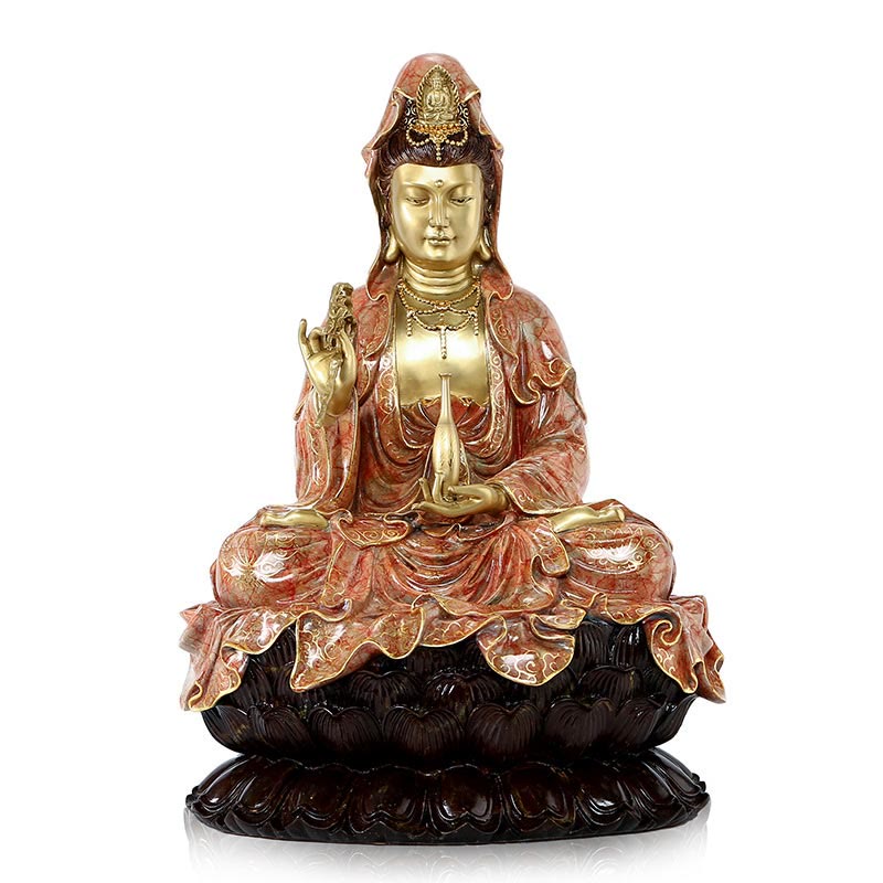 Buddha Stones Kwan Yin Avalokitesvara Lotus Sitzende Harmonie Messing Kupfer Statue Haus Altar Dekoration