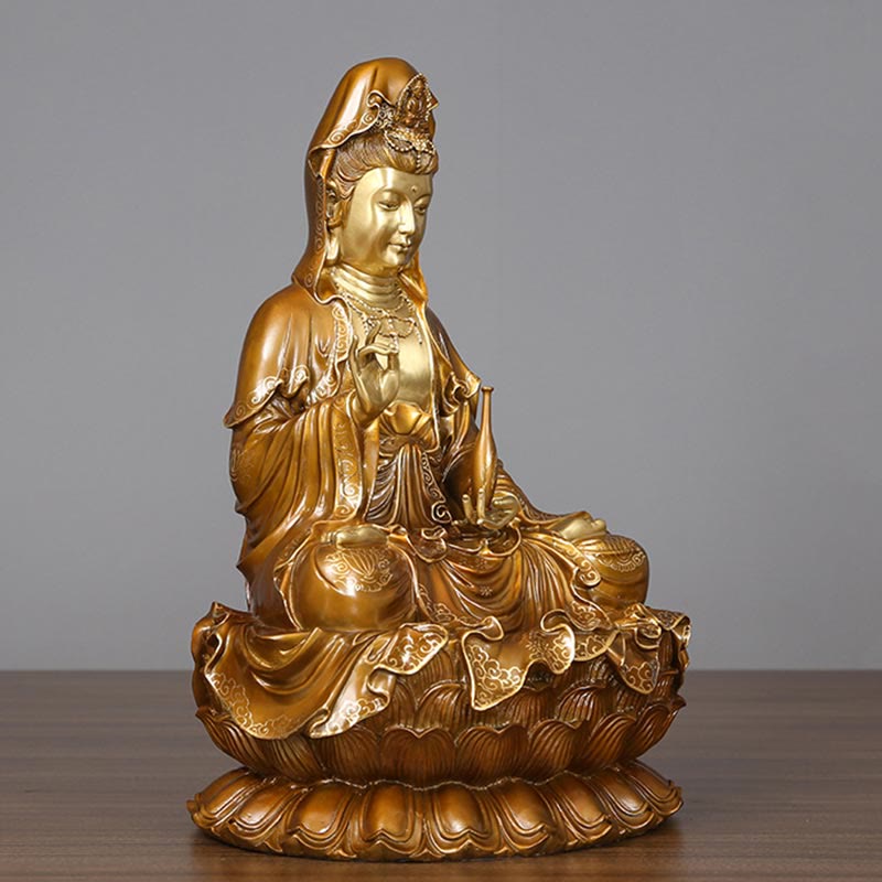 Buddha Stones Kwan Yin Avalokitesvara Lotus Sitzende Harmonie Messing Kupfer Statue Haus Altar Dekoration