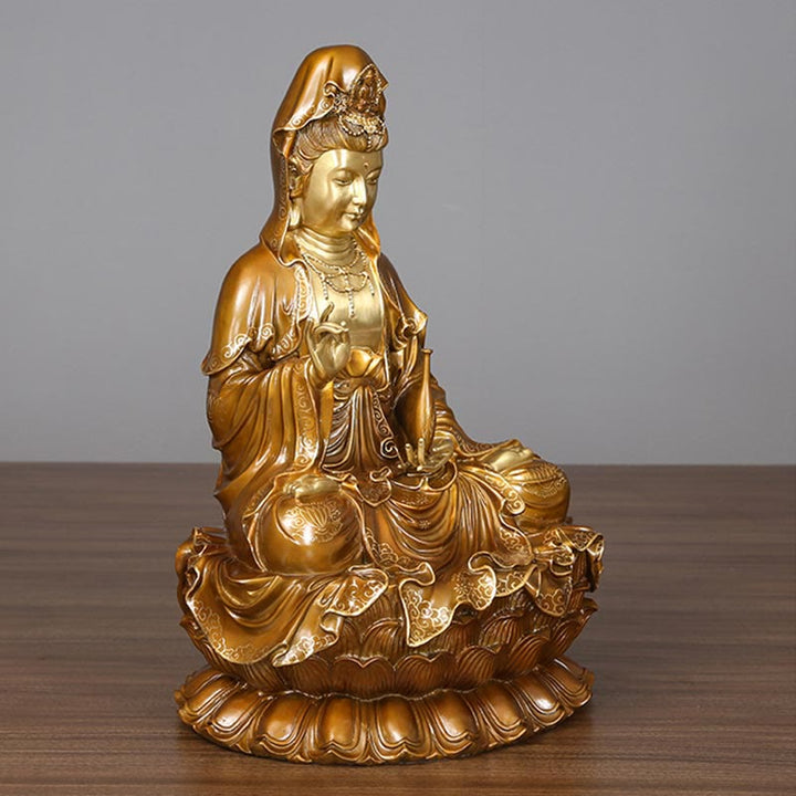 Buddha Stones Kwan Yin Avalokitesvara Lotus Sitzende Harmonie Messing Kupfer Statue Haus Altar Dekoration - image 10