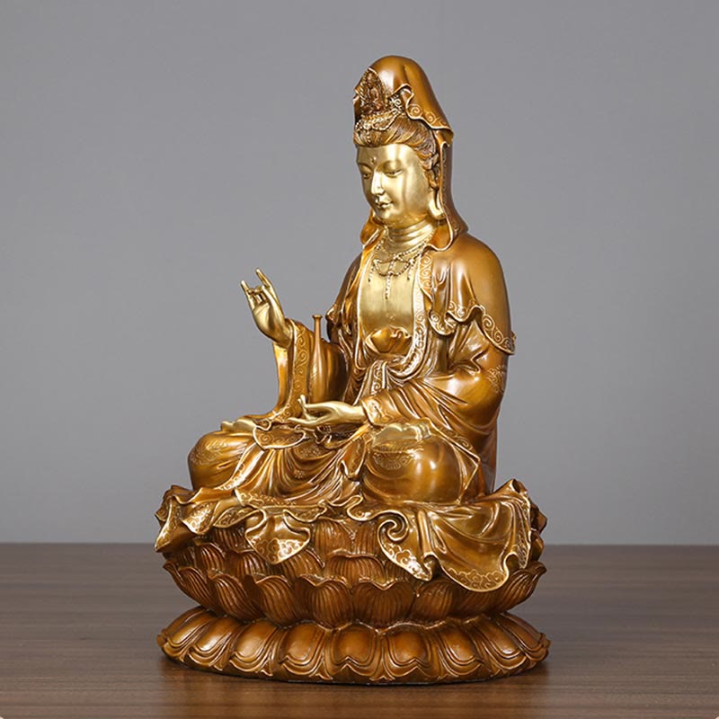 Buddha Stones Kwan Yin Avalokitesvara Lotus Sitzende Harmonie Messing Kupfer Statue Haus Altar Dekoration