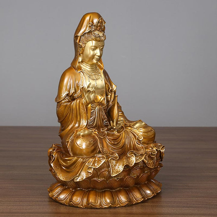 Buddha Stones Kwan Yin Avalokitesvara Lotus Sitzende Harmonie Messing Kupfer Statue Haus Altar Dekoration