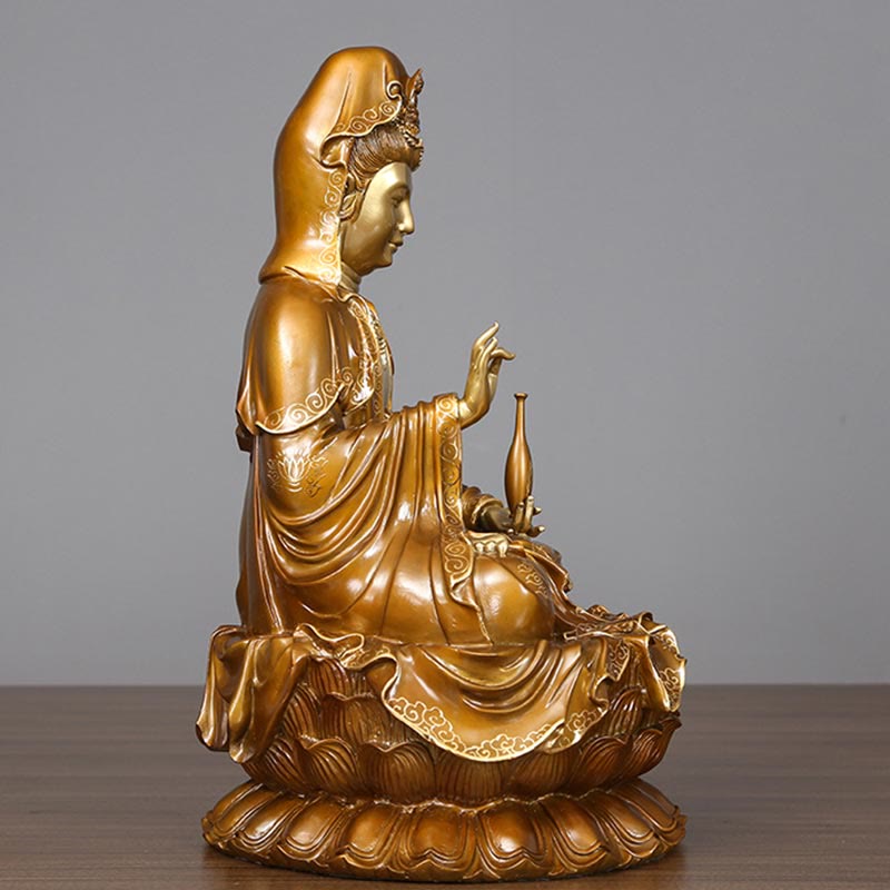 Buddha Stones Kwan Yin Avalokitesvara Lotus Sitzende Harmonie Messing Kupfer Statue Haus Altar Dekoration