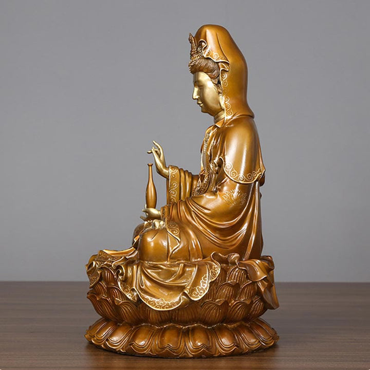 Buddha Stones Kwan Yin Avalokitesvara Lotus Sitzende Harmonie Messing Kupfer Statue Haus Altar Dekoration