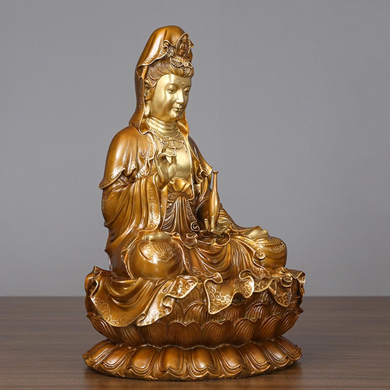 Buddha Stones Kwan Yin Avalokitesvara Lotus Sitzende Harmonie Messing Kupfer Statue Haus Altar Dekoration - image 1
