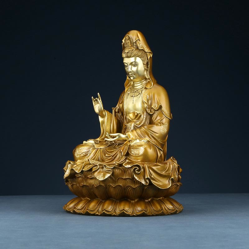 Buddha Stones Kwan Yin Avalokitesvara Lotus Sitzende Harmonie Messing Kupfer Statue Haus Altar Dekoration