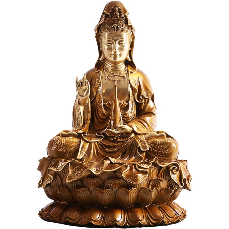 Buddha Stones Kwan Yin Avalokitesvara Lotus Sitzende Harmonie Messing Kupfer Statue Haus Altar Dekoration