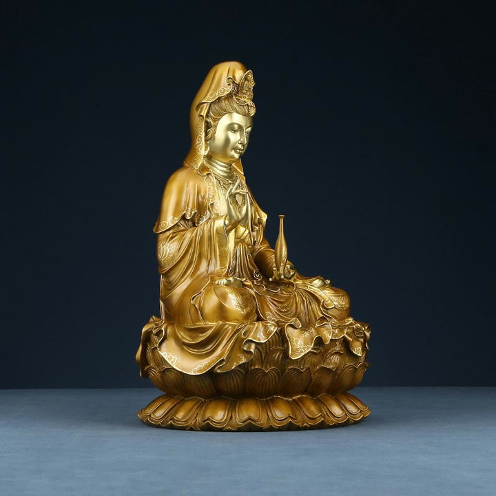 Buddha Stones Kwan Yin Avalokitesvara Lotus Sitzende Harmonie Messing Kupfer Statue Haus Altar Dekoration