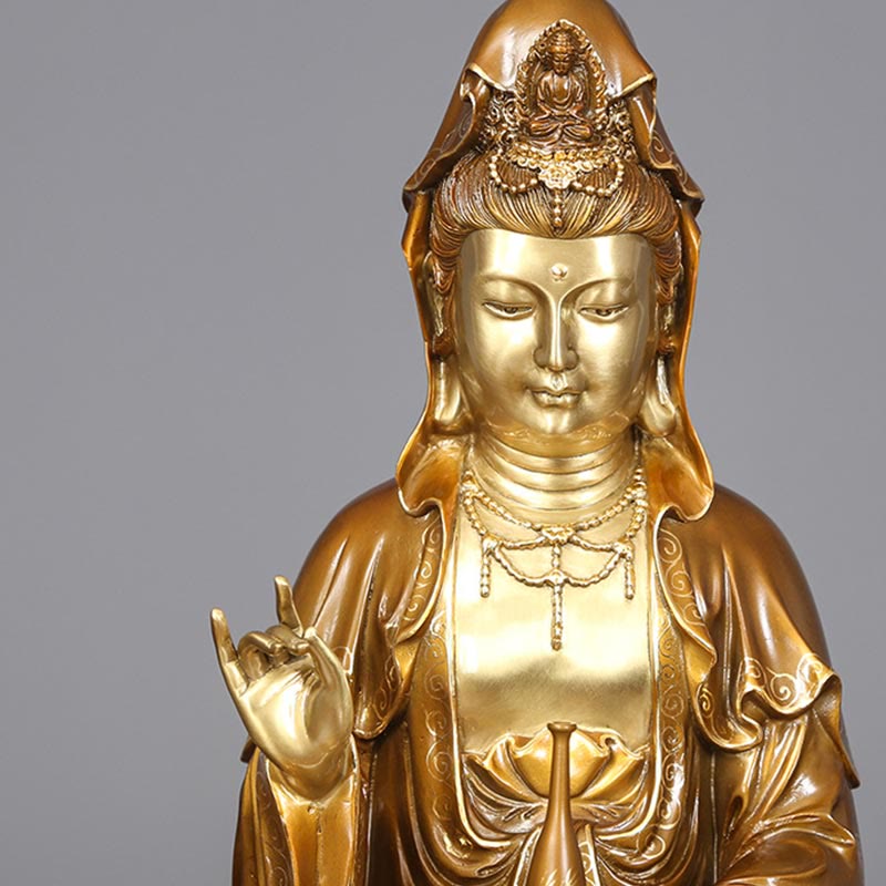 Buddha Stones Kwan Yin Avalokitesvara Lotus Sitzende Harmonie Messing Kupfer Statue Haus Altar Dekoration - image 6
