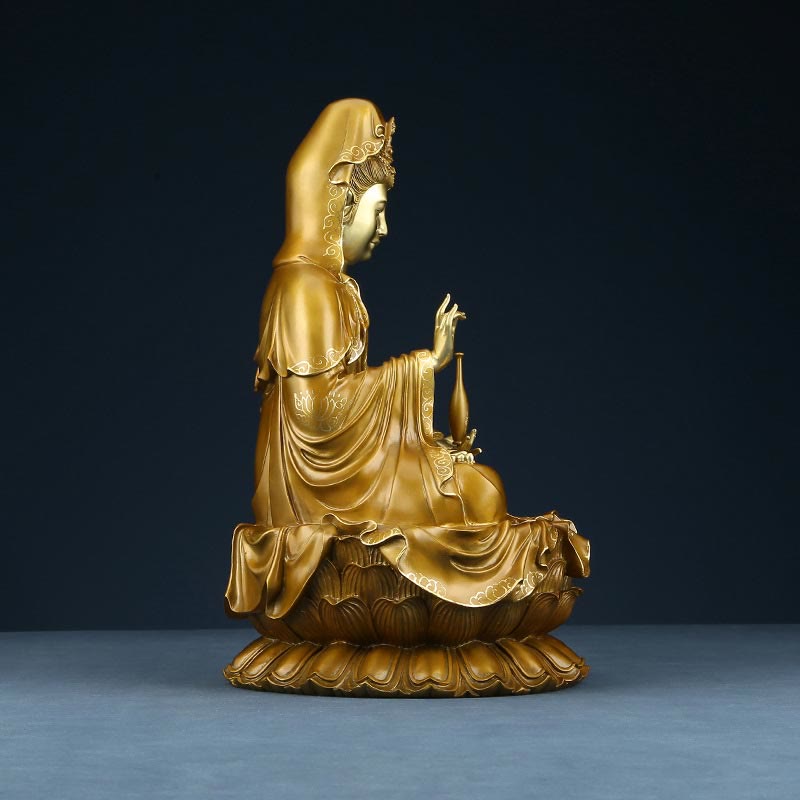 Buddha Stones Kwan Yin Avalokitesvara Lotus Sitzende Harmonie Messing Kupfer Statue Haus Altar Dekoration