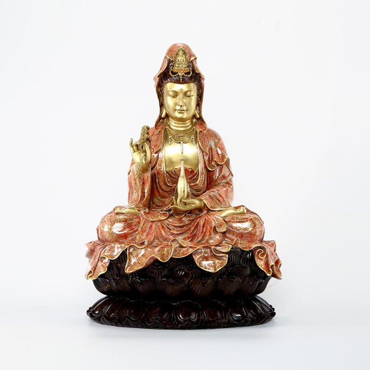 Buddha Stones Kwan Yin Avalokitesvara Lotus Sitzende Harmonie Messing Kupfer Statue Haus Altar Dekoration