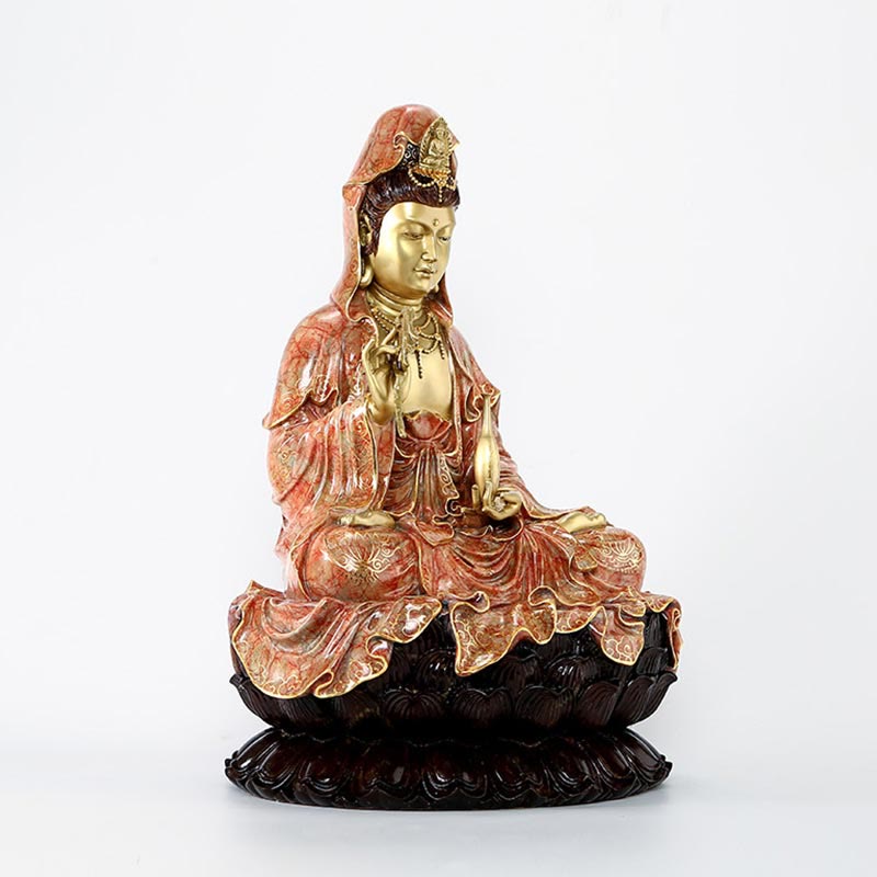 Buddha Stones Kwan Yin Avalokitesvara Lotus Sitzende Harmonie Messing Kupfer Statue Haus Altar Dekoration