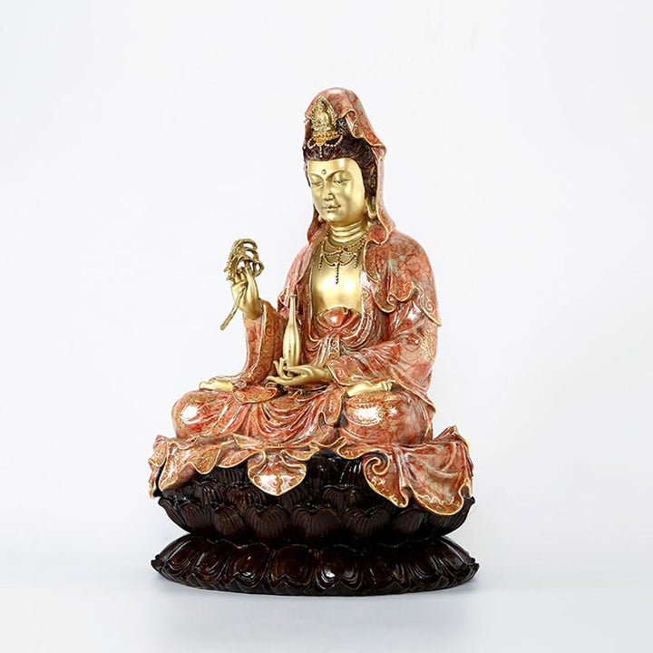 Buddha Stones Kwan Yin Avalokitesvara Lotus Sitzende Harmonie Messing Kupfer Statue Haus Altar Dekoration