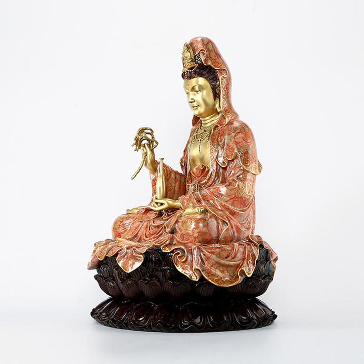 Buddha Stones Kwan Yin Avalokitesvara Lotus Sitzende Harmonie Messing Kupfer Statue Haus Altar Dekoration