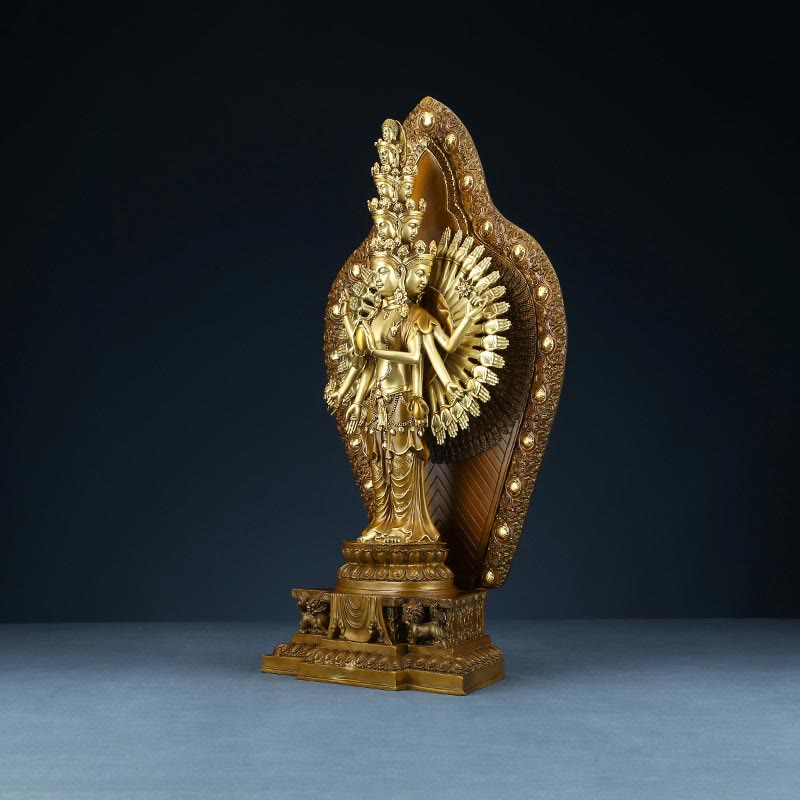 Buddha Stones handgefertigte tausendarmige Avalokitesvara Kwan Yin Reichtum Messing Kupfer Statue Dekoration - image 13