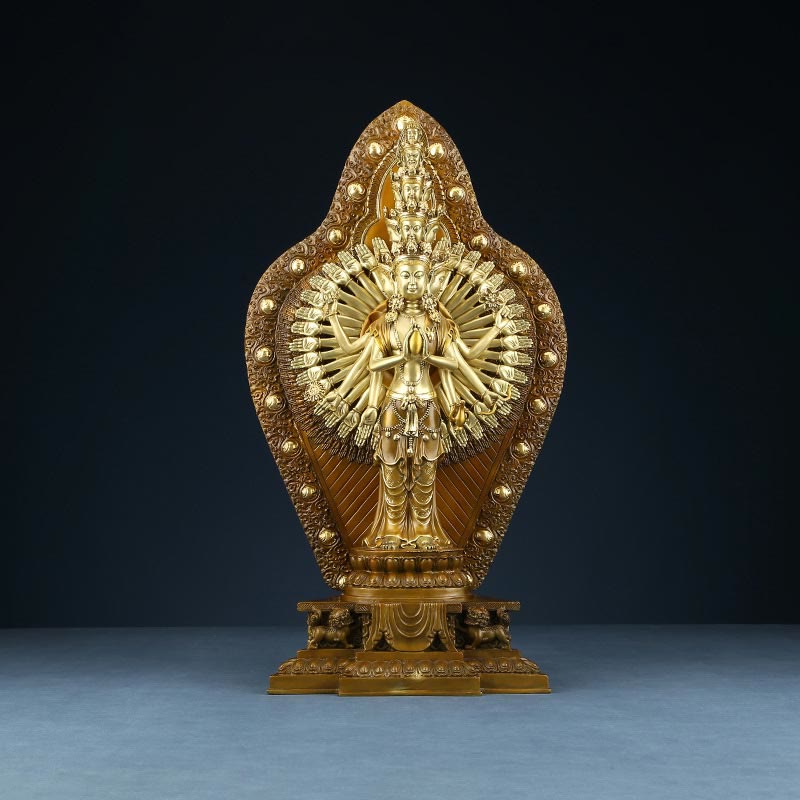 Buddha Stones handgefertigte tausendarmige Avalokitesvara Kwan Yin Reichtum Messing Kupfer Statue Dekoration - image 11